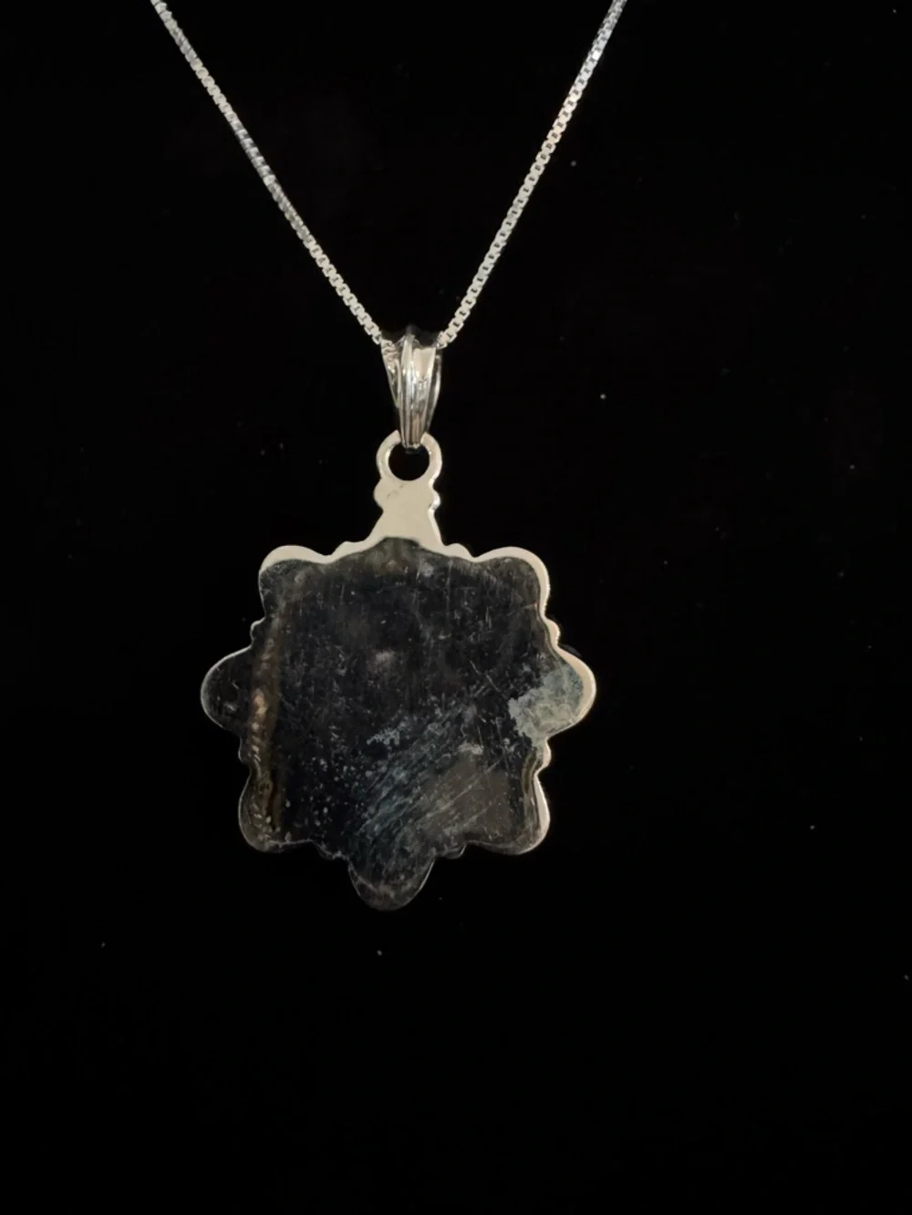 Sterling Silver Green Turquoise Flower Pendant Necklace - Picture 3 of 5